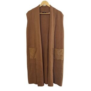 Tahari Duster Long Open Front Cardigan Sweater Women's XL Brown Heavy Sleeveless
